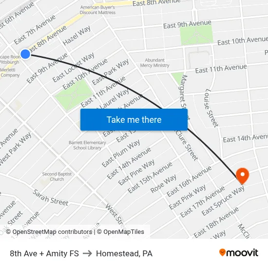 8th Ave + Amity FS to Homestead, PA map