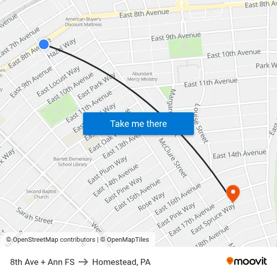 8th Ave + Ann FS to Homestead, PA map