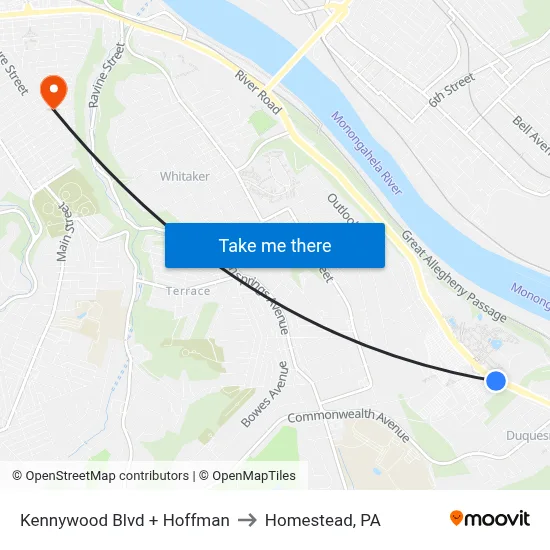 Kennywood Blvd + Hoffman to Homestead, PA map