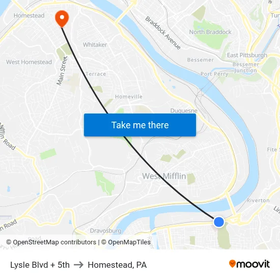 Lysle Blvd + 5th to Homestead, PA map