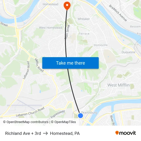 Richland Ave + 3rd to Homestead, PA map