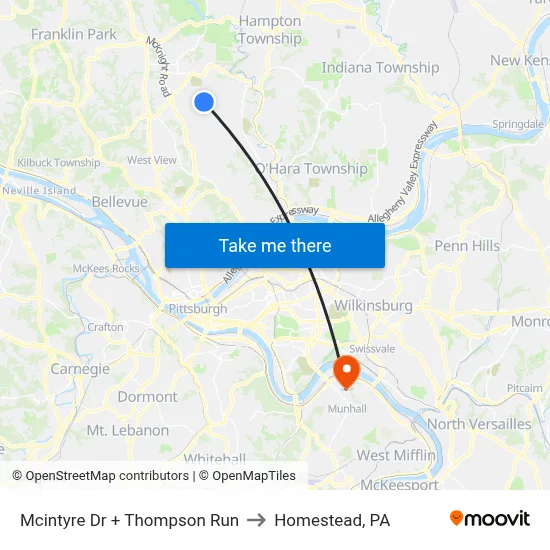 Mcintyre Dr + Thompson Run to Homestead, PA map