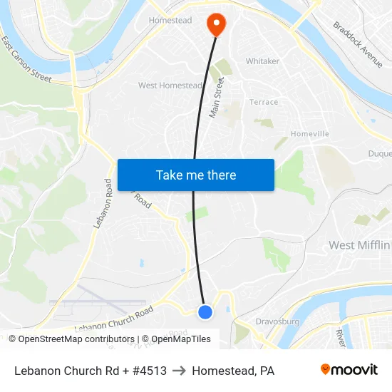 Lebanon Church Rd + #4513 to Homestead, PA map
