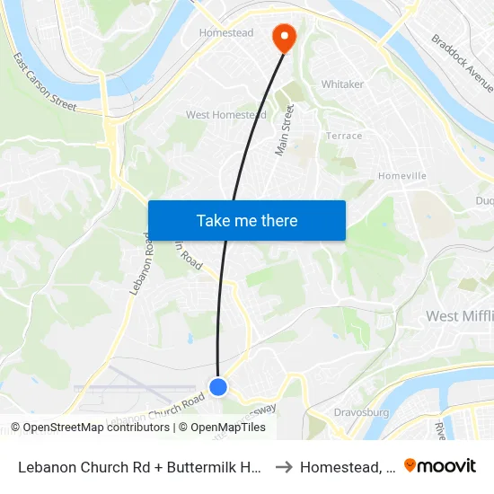 Lebanon Church Rd + Buttermilk Hollow to Homestead, PA map