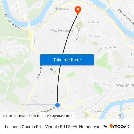 Lebanon Church Rd + Vindale Rd FS to Homestead, PA map