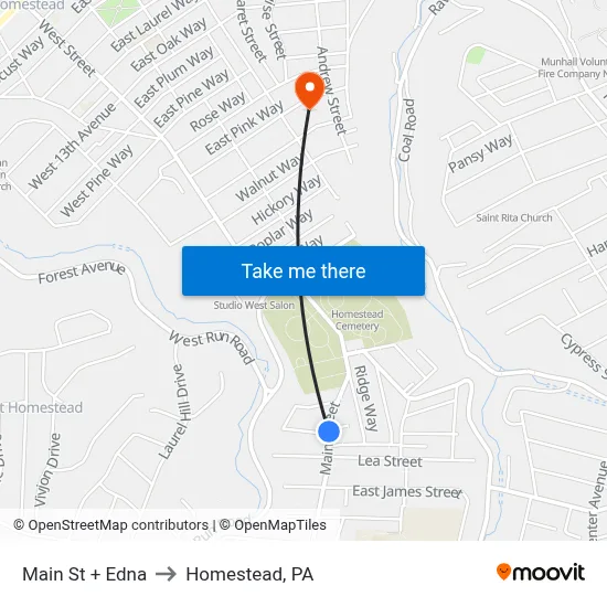 Main St + Edna to Homestead, PA map
