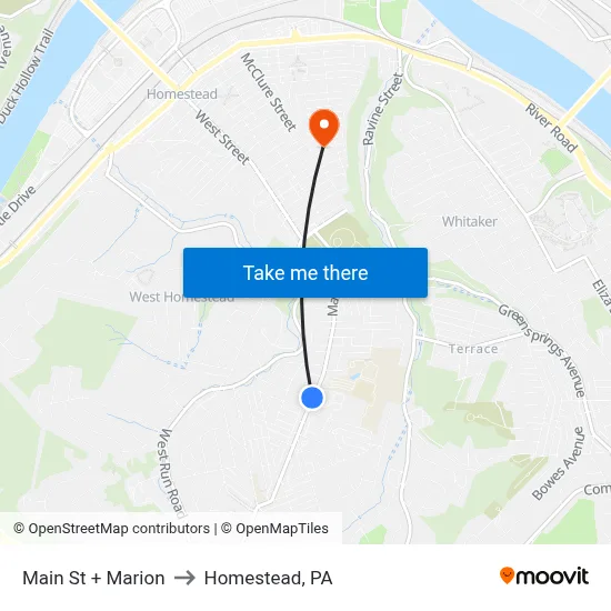 Main St + Marion to Homestead, PA map