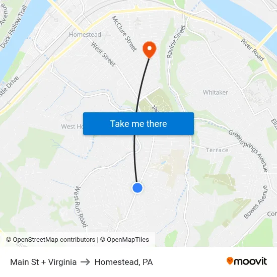 Main St + Virginia to Homestead, PA map