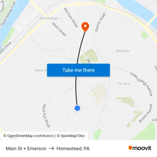 Main St + Emerson to Homestead, PA map
