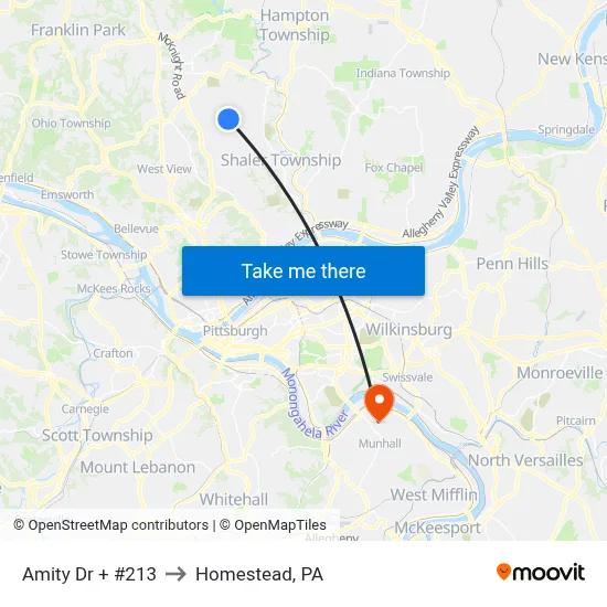 Amity Dr + #213 to Homestead, PA map