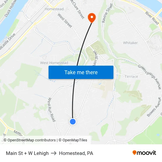 Main St + W Lehigh to Homestead, PA map