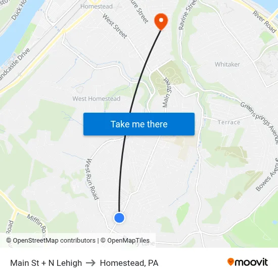 Main St + N Lehigh to Homestead, PA map