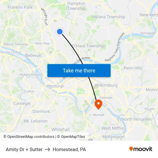 Amity Dr + Sutter to Homestead, PA map