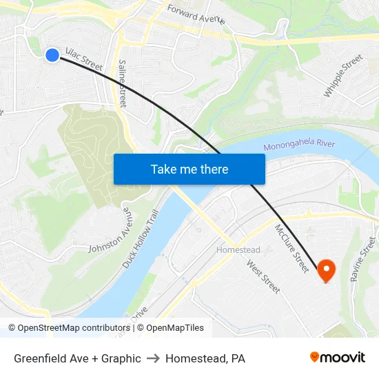 Greenfield Ave + Graphic to Homestead, PA map