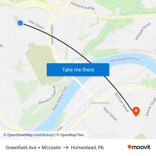Greenfield Ave + Mccaslin to Homestead, PA map