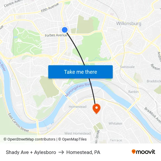 Shady Ave + Aylesboro to Homestead, PA map