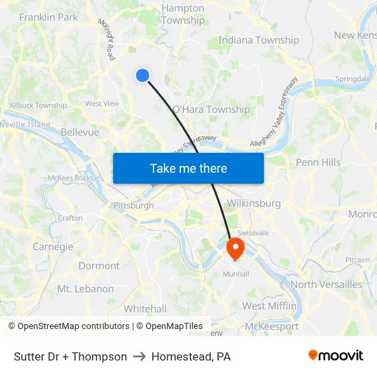 Sutter Dr + Thompson to Homestead, PA map