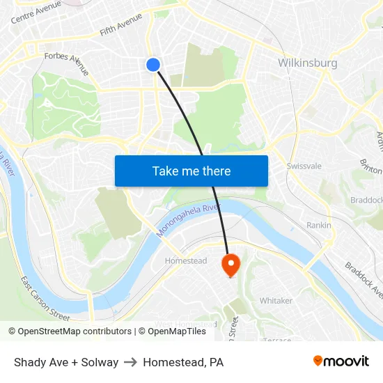 Shady Ave + Solway to Homestead, PA map