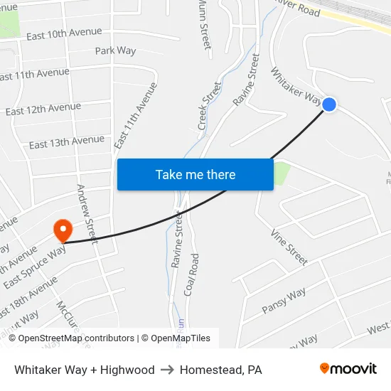 Whitaker Way + Highwood to Homestead, PA map