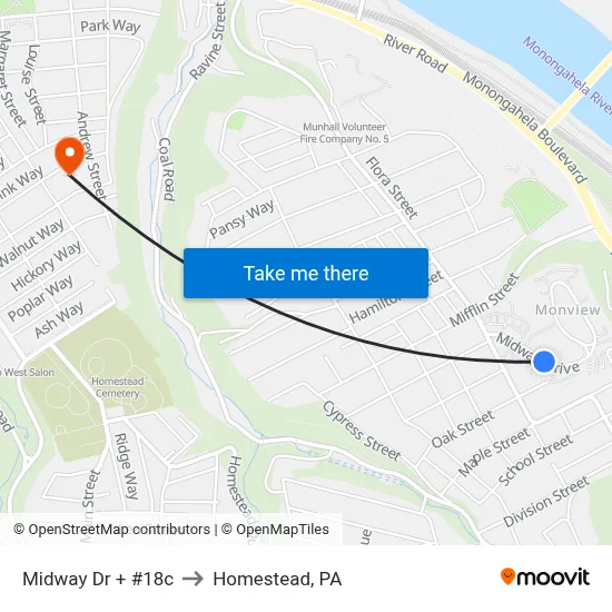 Midway Dr + #18c to Homestead, PA map