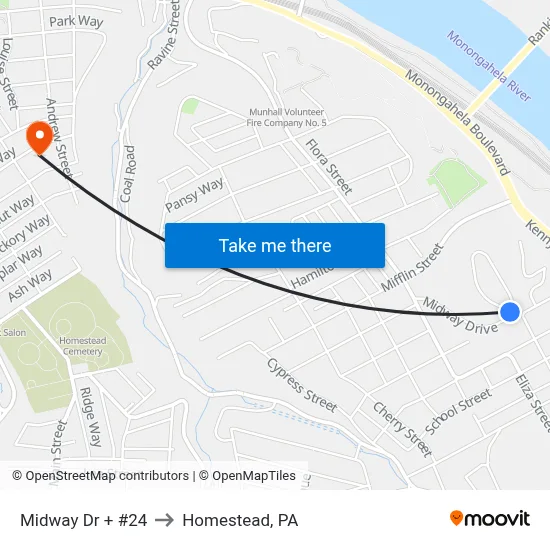 Midway Dr + #24 to Homestead, PA map