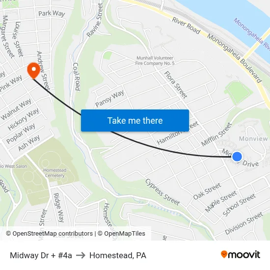 Midway Dr + #4a to Homestead, PA map