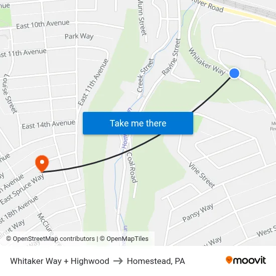 Whitaker Way + Highwood to Homestead, PA map