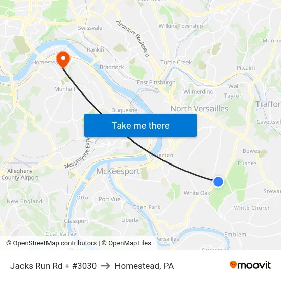 Jacks Run Rd + #3030 to Homestead, PA map