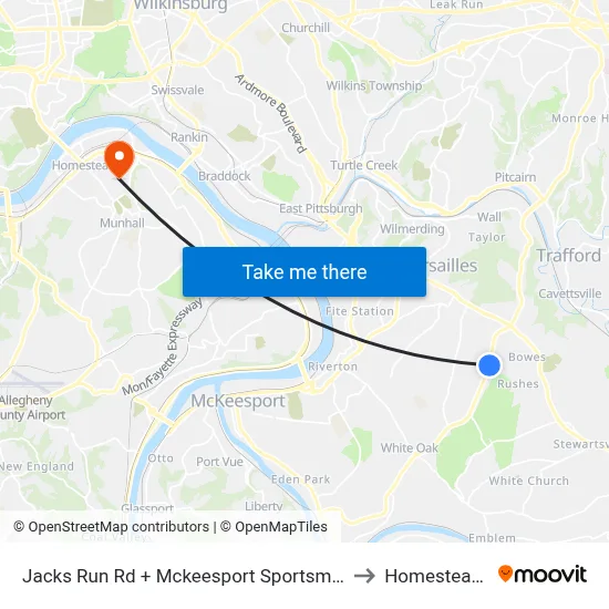Jacks Run Rd + Mckeesport Sportsmens Assoc to Homestead, PA map