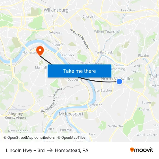 Lincoln Hwy + 3rd to Homestead, PA map