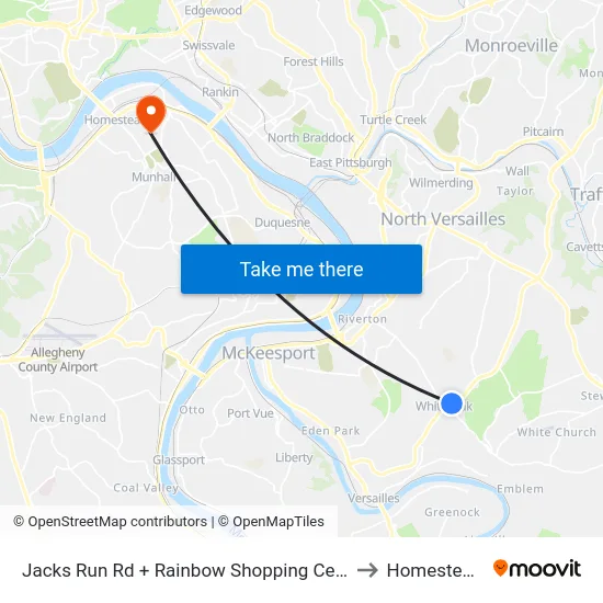 Jacks Run Rd + Rainbow Shopping Center Entrance to Homestead, PA map