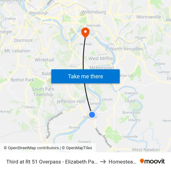 Third at Rt 51 Overpass - Elizabeth Park And Ride to Homestead, PA map