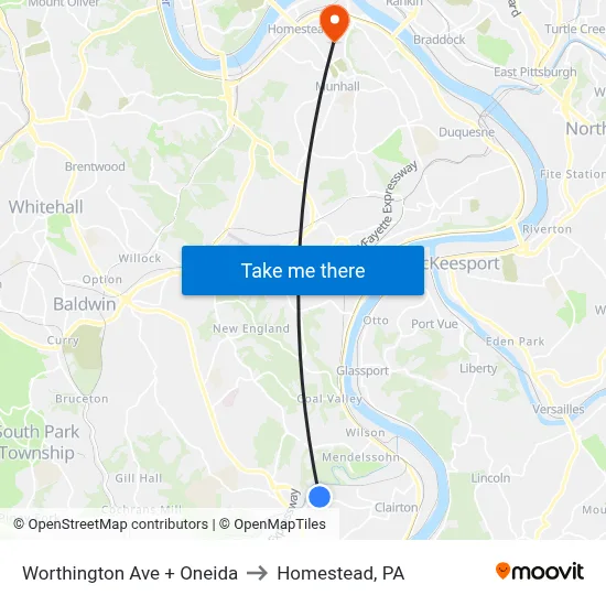 Worthington Ave + Oneida to Homestead, PA map