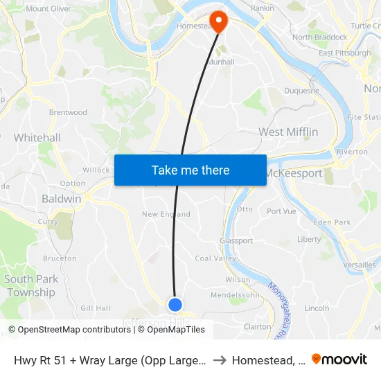 Hwy Rt 51 + Wray Large (Opp Large Vfd) to Homestead, PA map