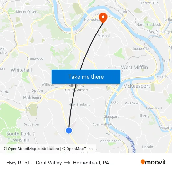 Hwy Rt 51 + Coal Valley to Homestead, PA map