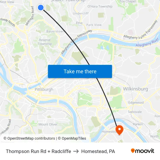 Thompson Run Rd + Radcliffe to Homestead, PA map