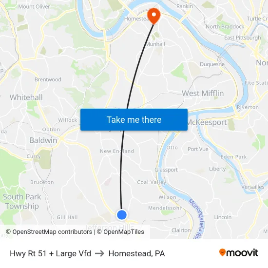 Hwy Rt 51 + Large Vfd to Homestead, PA map