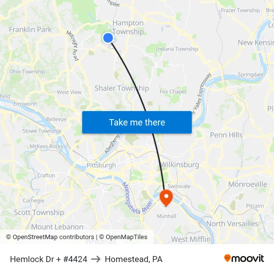 Hemlock Dr + #4424 to Homestead, PA map