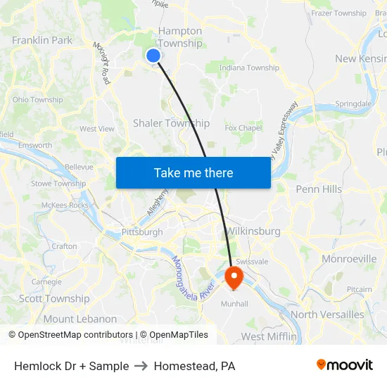 Hemlock Dr + Sample to Homestead, PA map