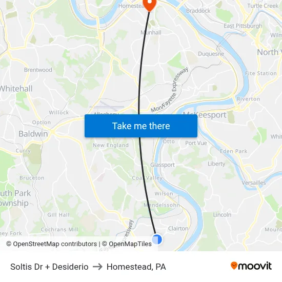 Soltis Dr + Desiderio to Homestead, PA map