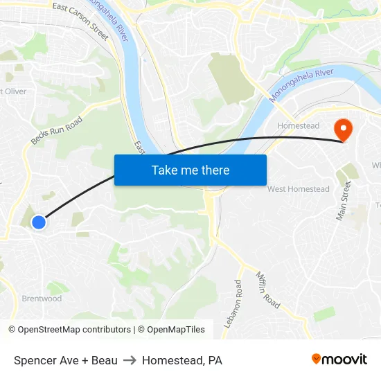 Spencer Ave + Beau to Homestead, PA map