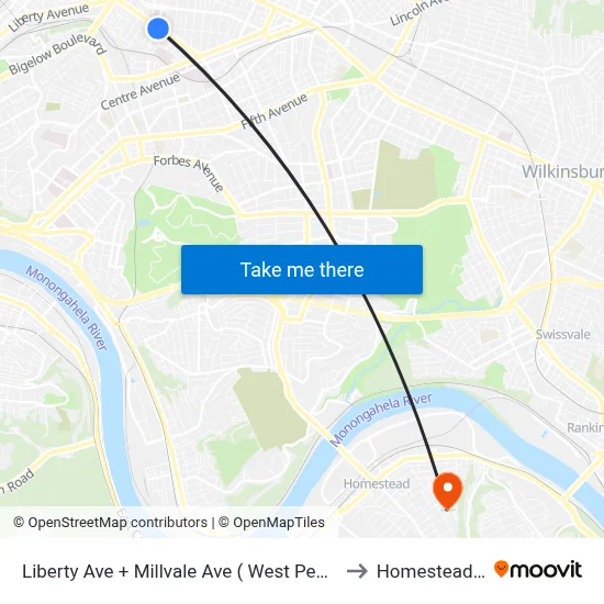 Liberty Ave + Millvale Ave ( West Penn Hosp) to Homestead, PA map