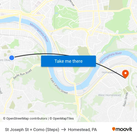 St Joseph St + Como (Steps) to Homestead, PA map