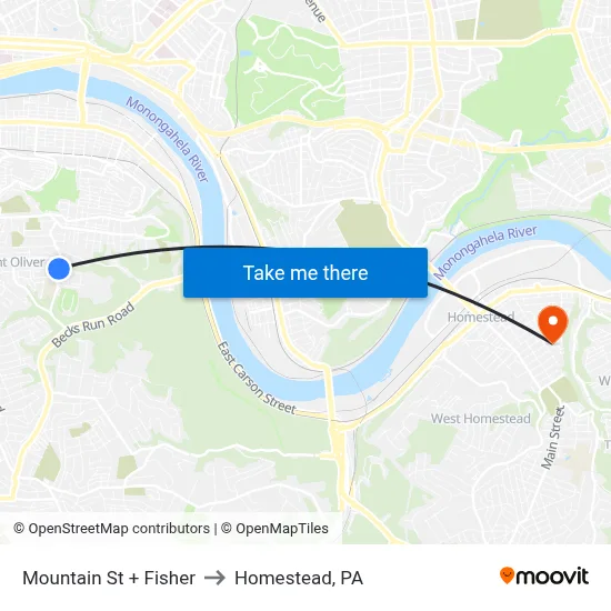 Mountain St + Fisher to Homestead, PA map
