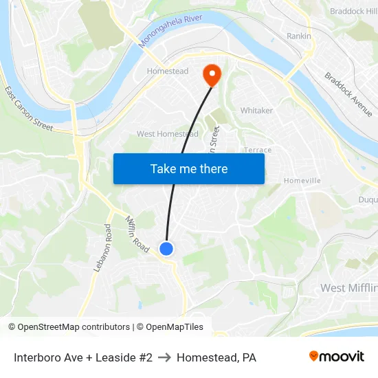 Interboro Ave + Leaside #2 to Homestead, PA map
