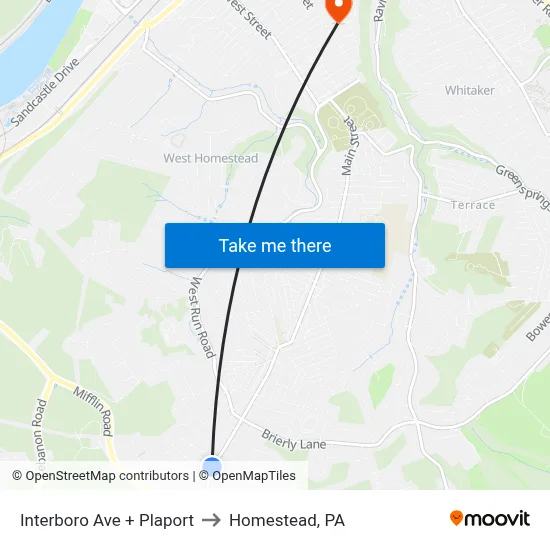 Interboro Ave + Plaport to Homestead, PA map