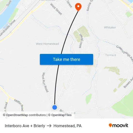 Interboro Ave + Brierly to Homestead, PA map
