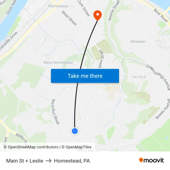 Main St + Leslie to Homestead, PA map