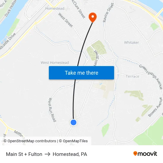 Main St + Fulton to Homestead, PA map