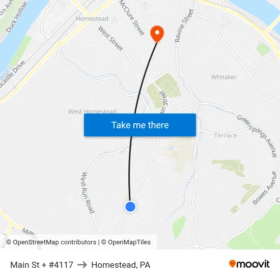 Main St + #4117 to Homestead, PA map